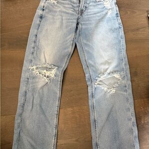 American Eagle Outfitters Light Blue Distressed Straight Leg Jeans